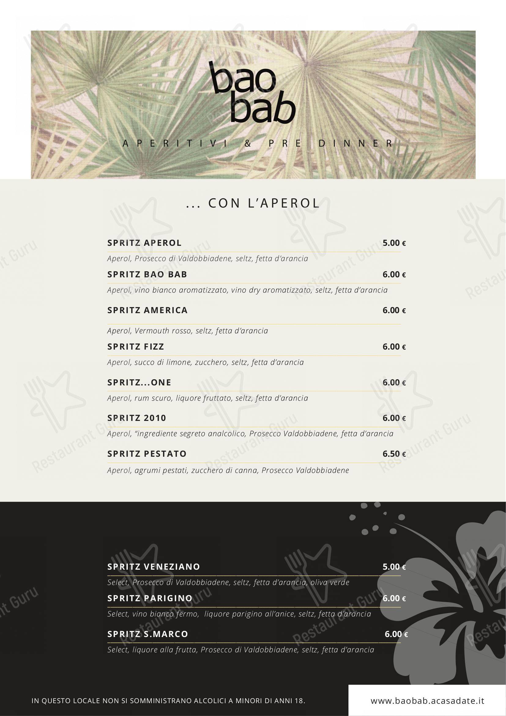 Menu per Baobab lounge cafè - pizzeria - business lunch in Pisogne