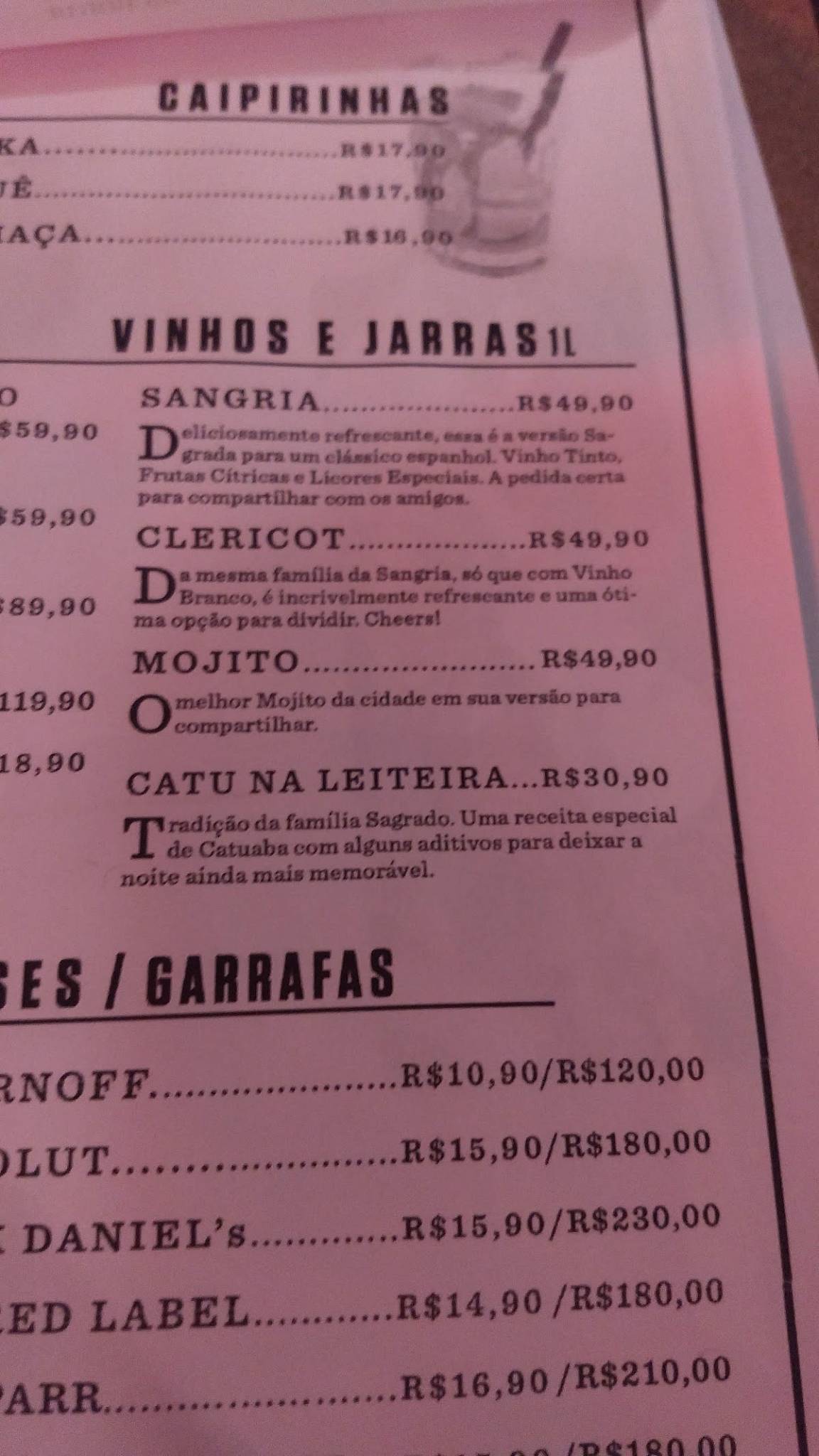 Sagrado Pub cardápio