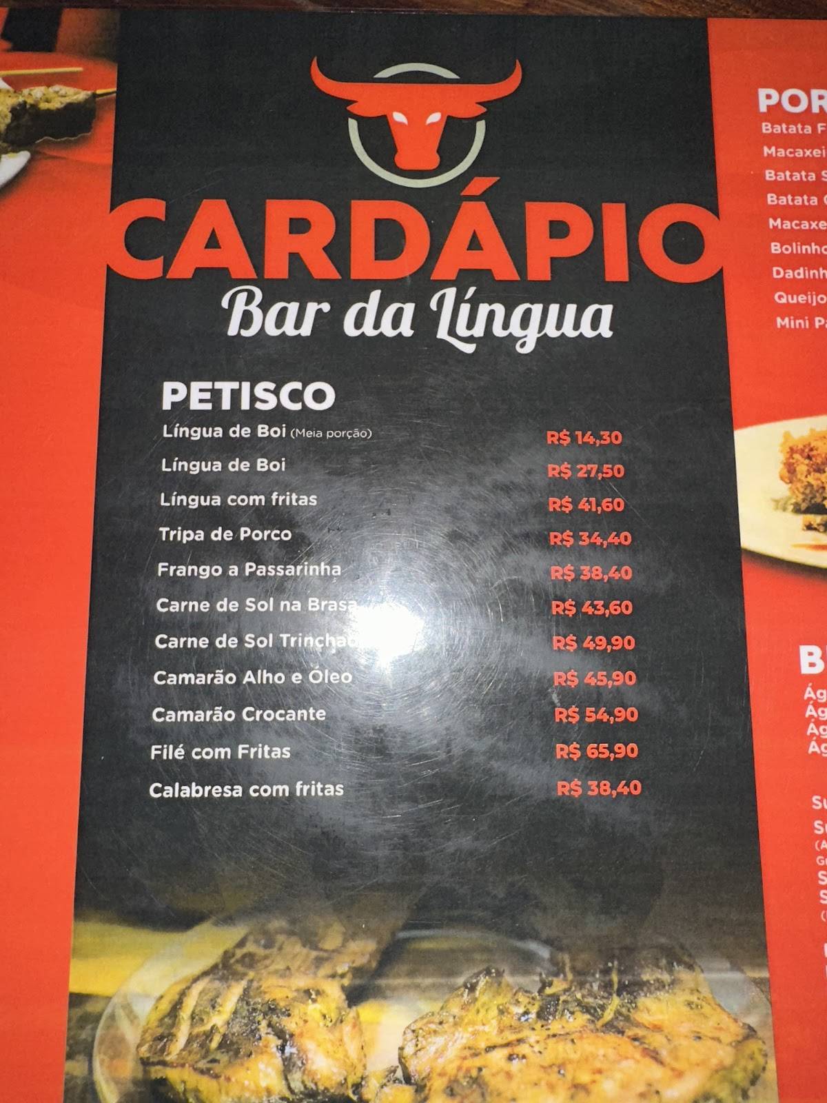 Bar da Língua - Quintas cardápio
