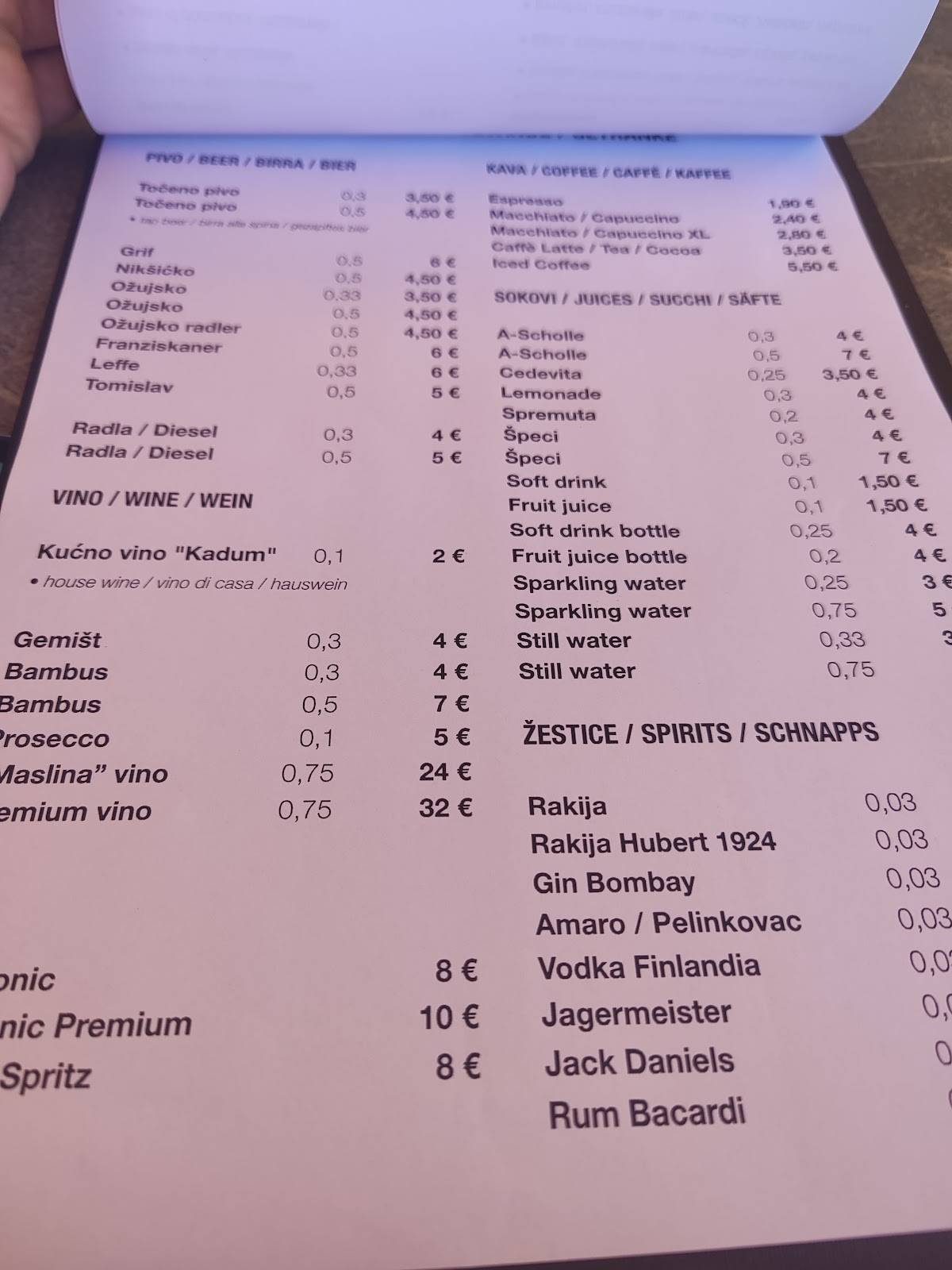 Menu di Bistro Mala Maslina 