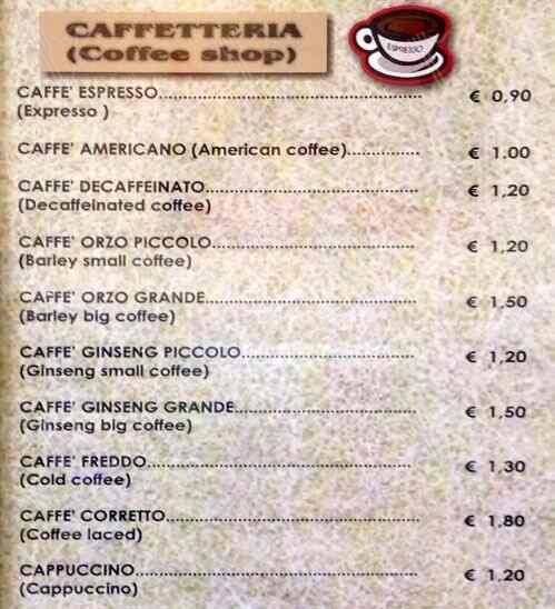 Menu di Caffè Negresco 