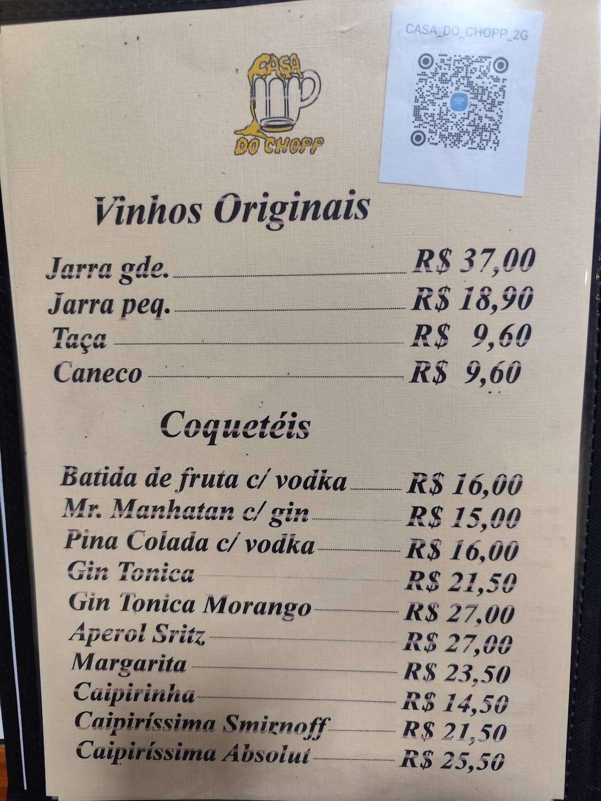 Casa do Chopp Restaurante e Pizzaria cardápio