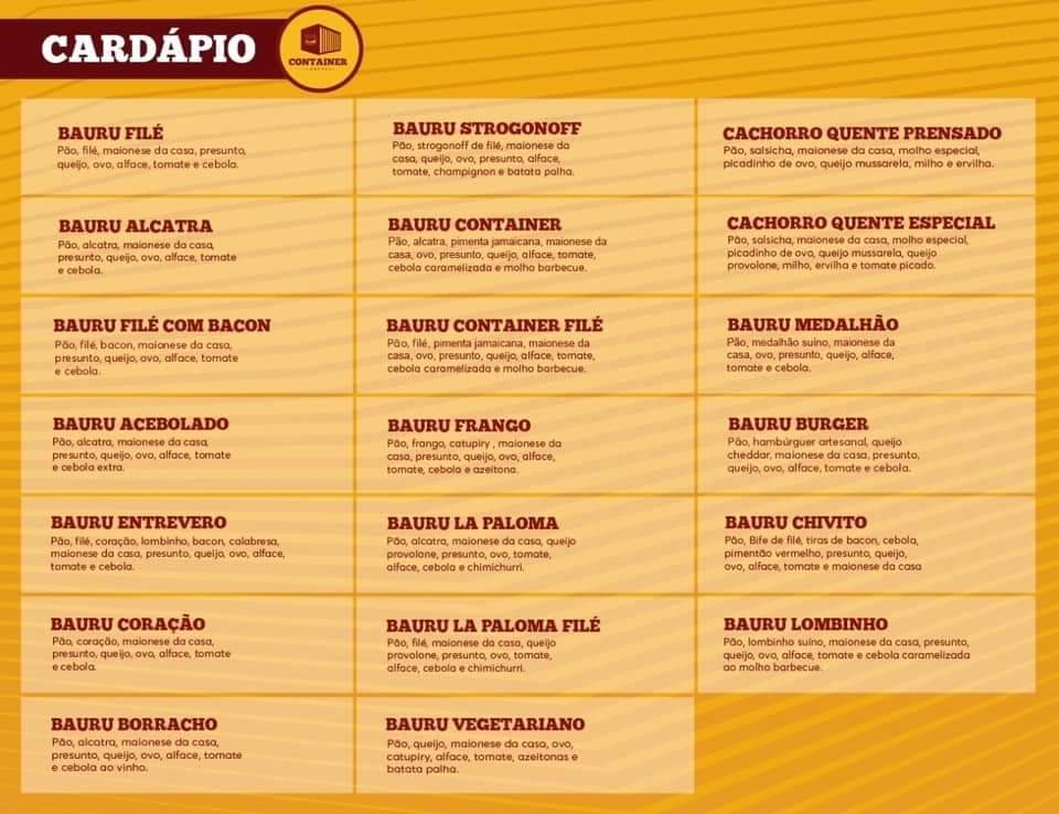 Container Lanches cardápio