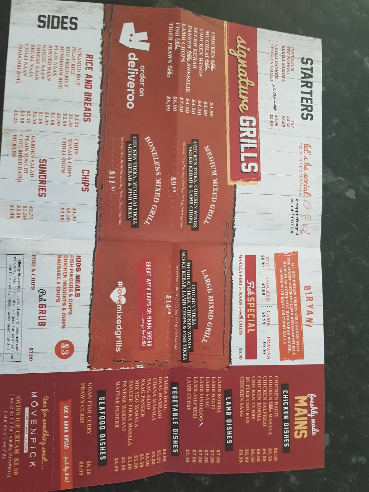 Menu at Copper Fox Grill pub & bar, Birmingham