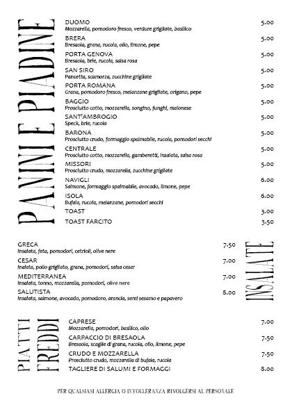 Menu di DA•MA MILANO 