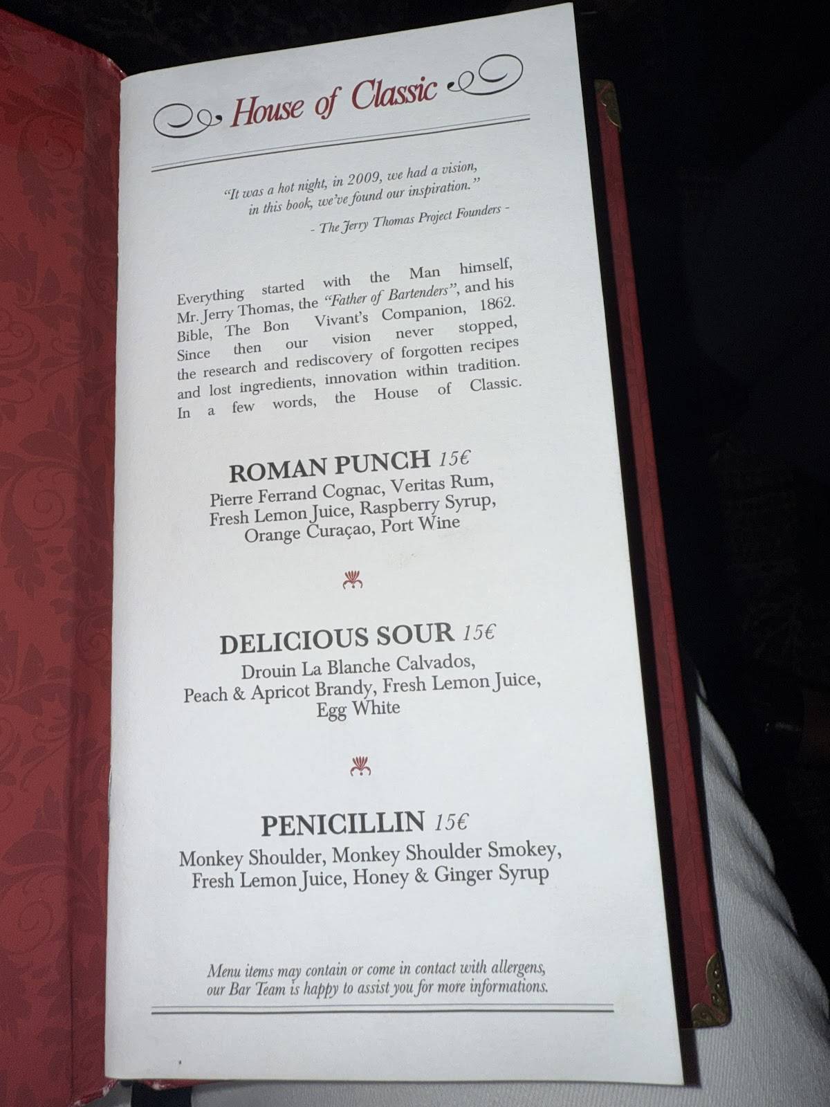 Menu di Jerry Thomas Speakeasy 