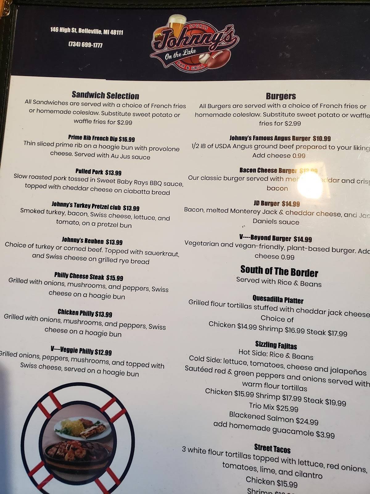 Menu at Johnny's On The Lake Bar & Grill, Belleville