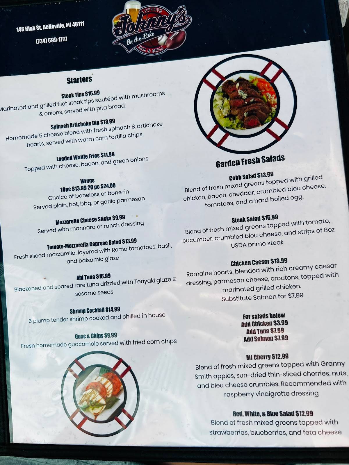 Menu at Johnny's On The Lake Bar & Grill, Belleville