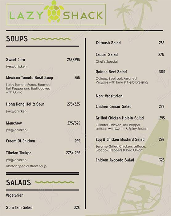 Lazy Shack menu