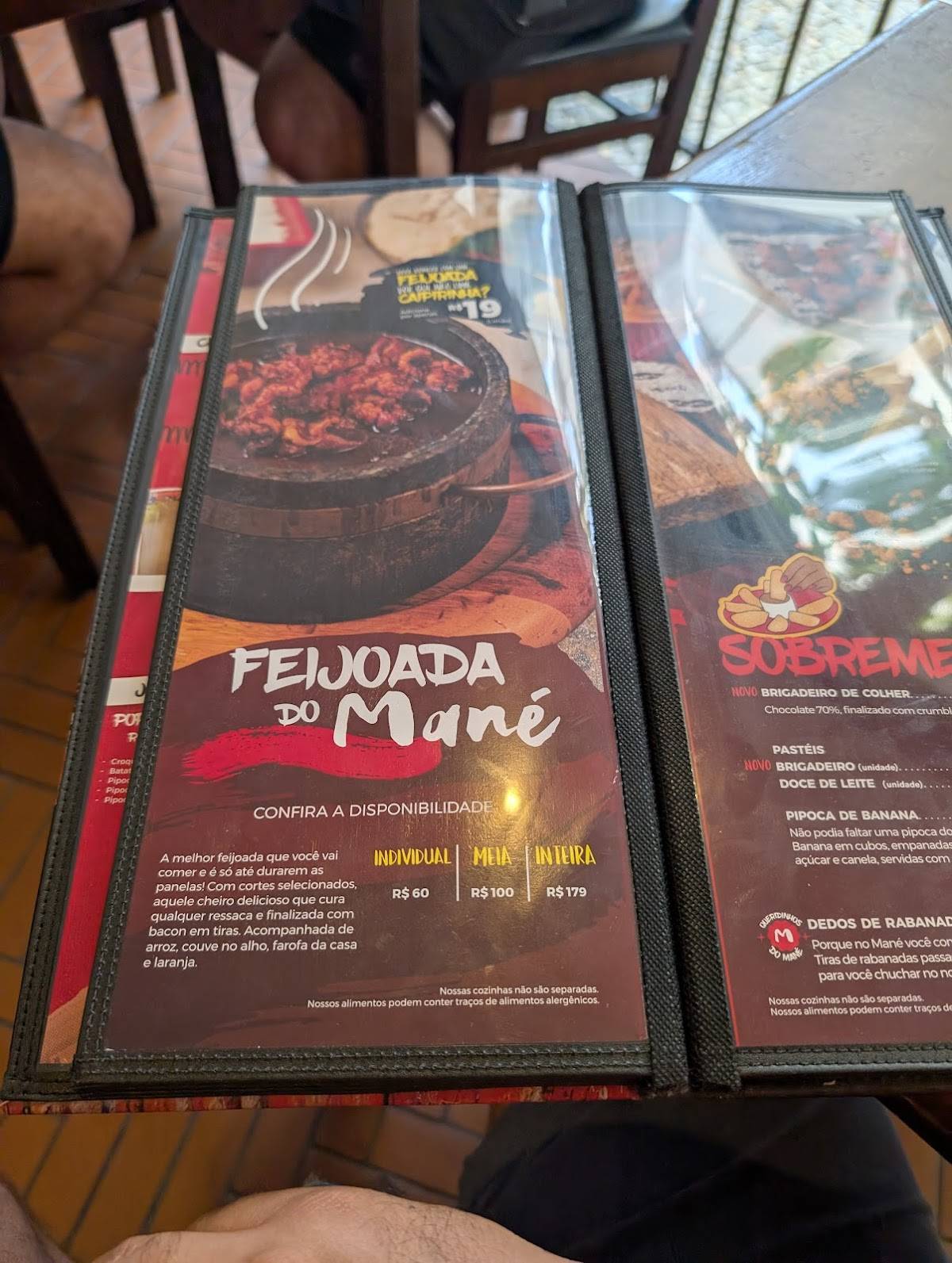 Mané Copacabana cardápio