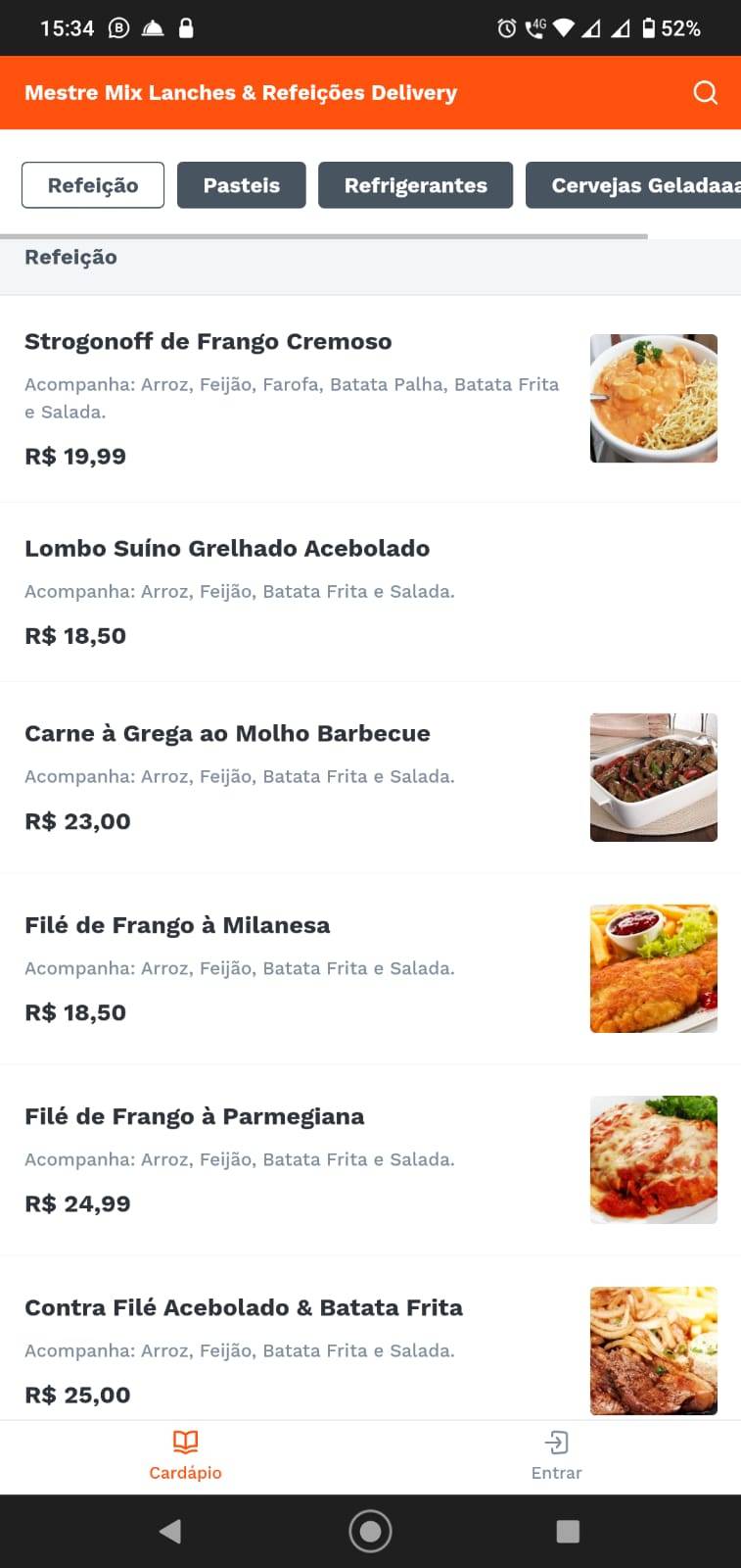 Mestre Mix Lanches, Refeições & Bebidas. cardápio