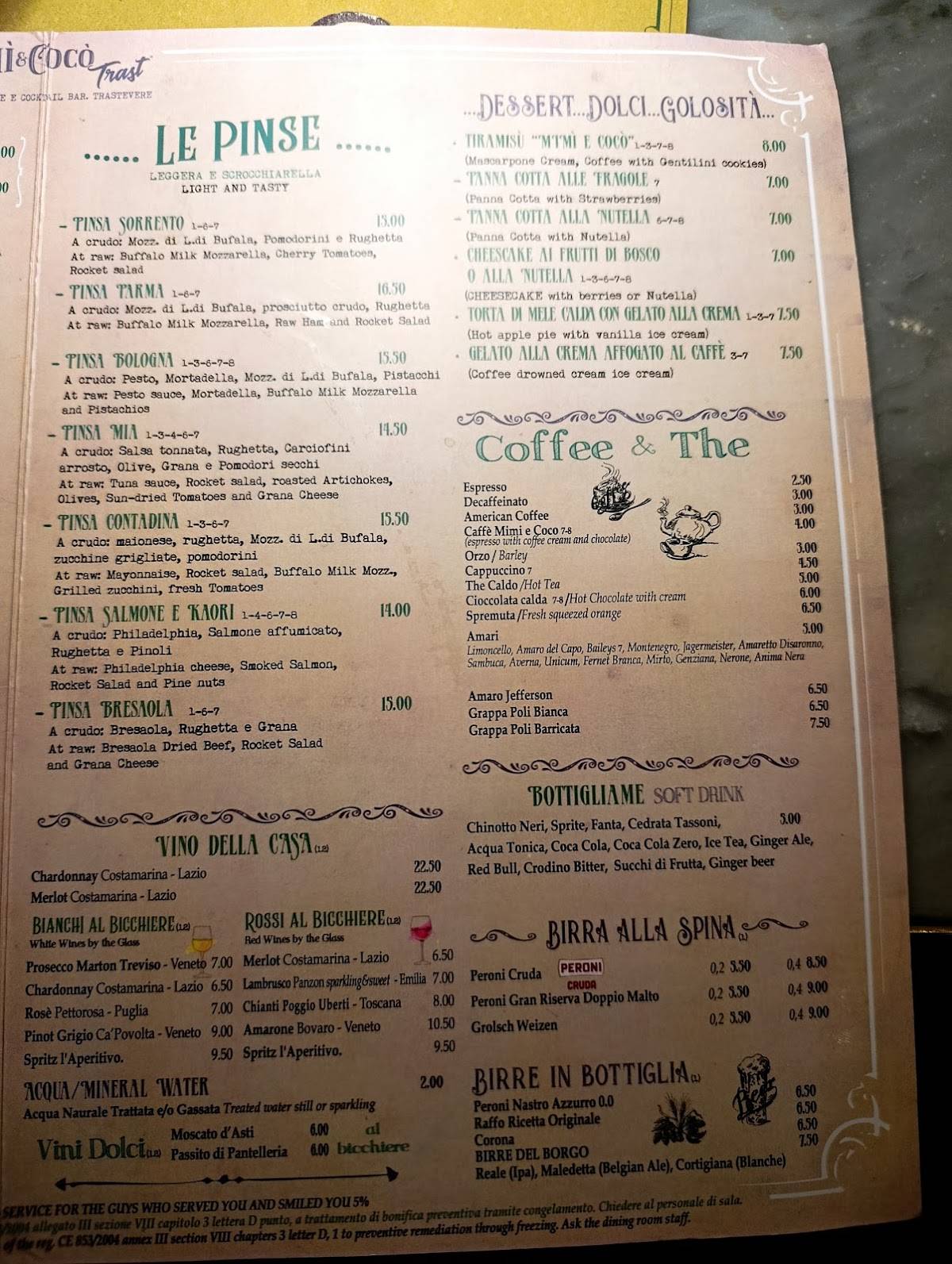 Menu di Mimì E Cocò Trast 