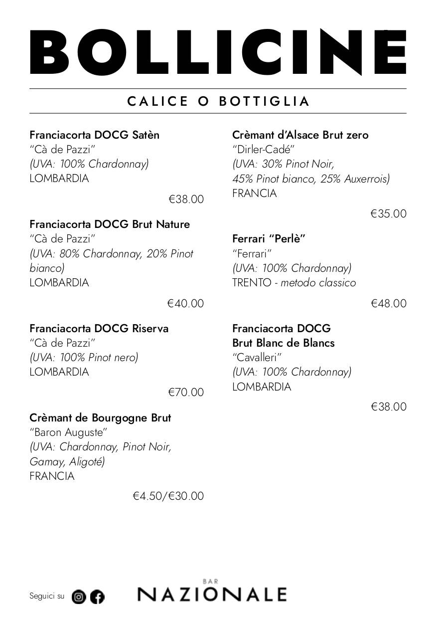 Menu di Caffè Nazionale 