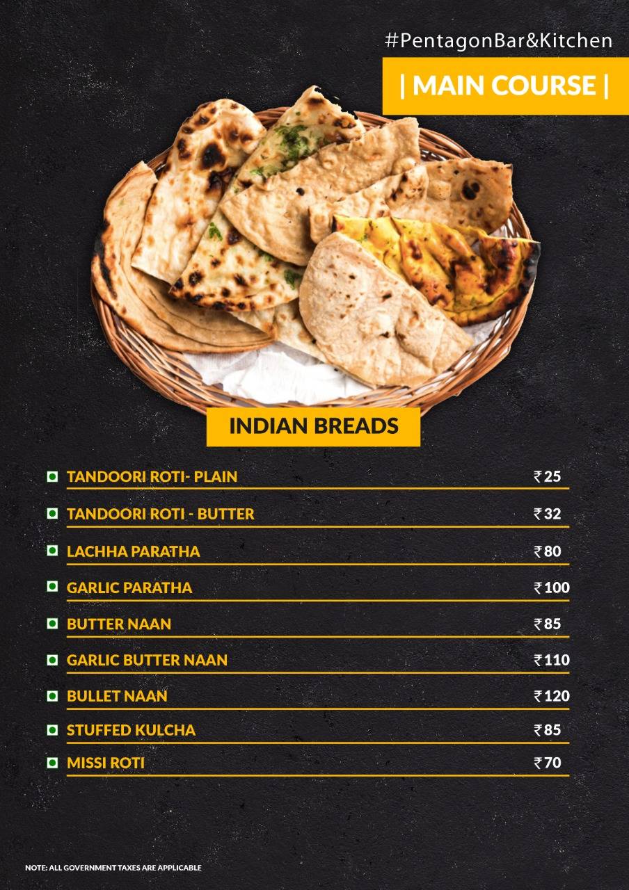 Pentagon Bar & Kitchen menu