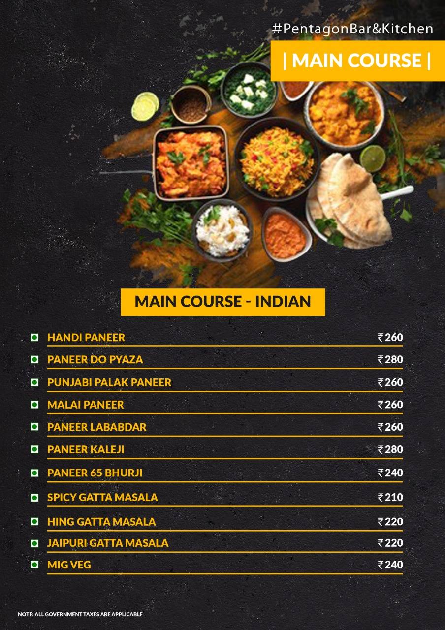 Pentagon Bar & Kitchen menu