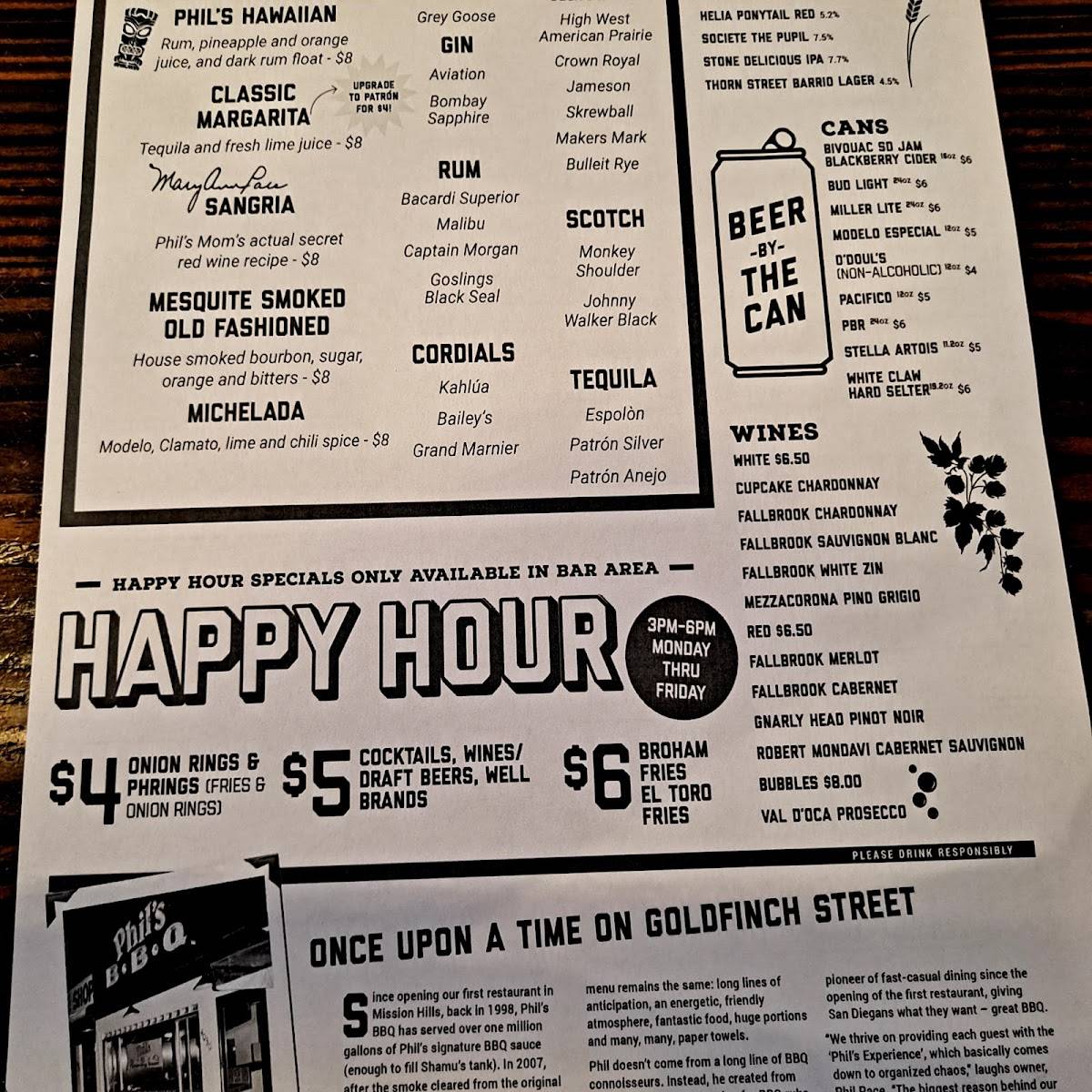Menu at Phil's BBQ, San Diego, W Bernardo Dr