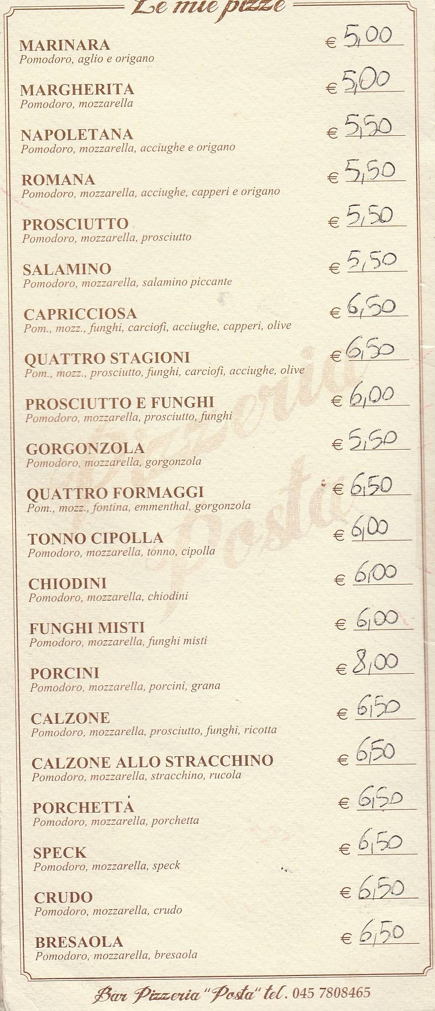 Menu di Pizzeria Bar Posta 