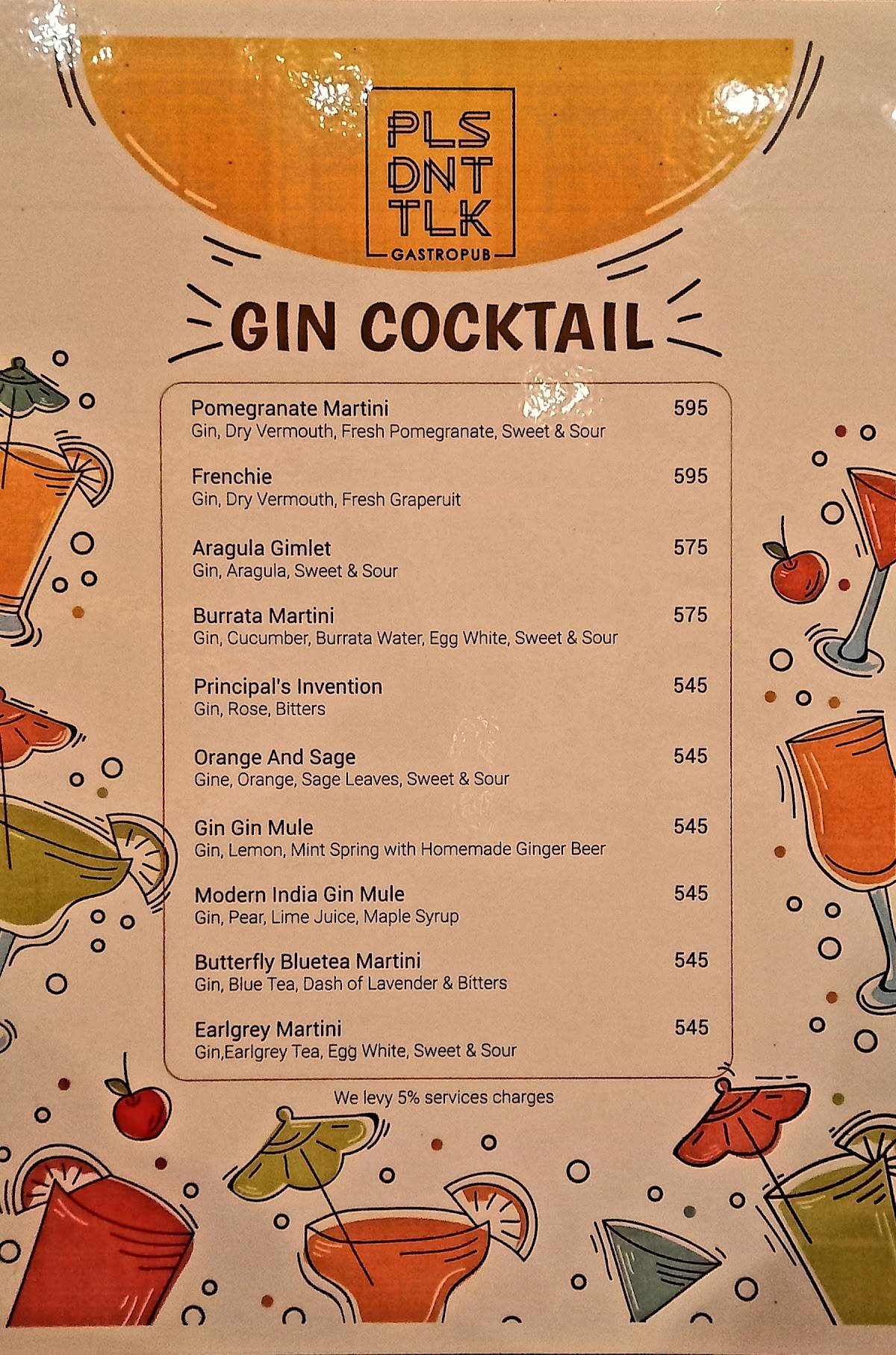 Please don’t talk -gastropub menu