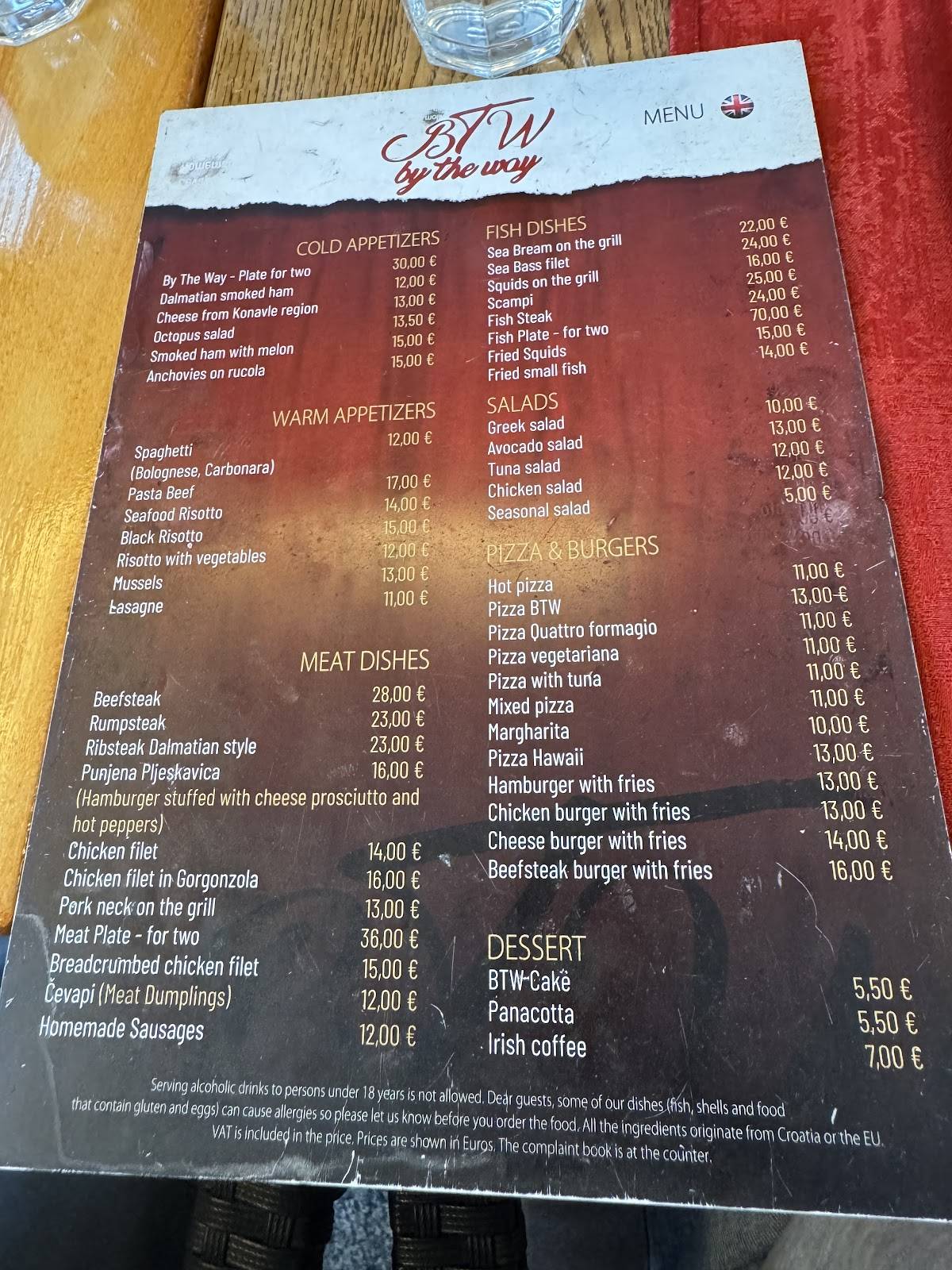 Menu di Restaurant By the way 