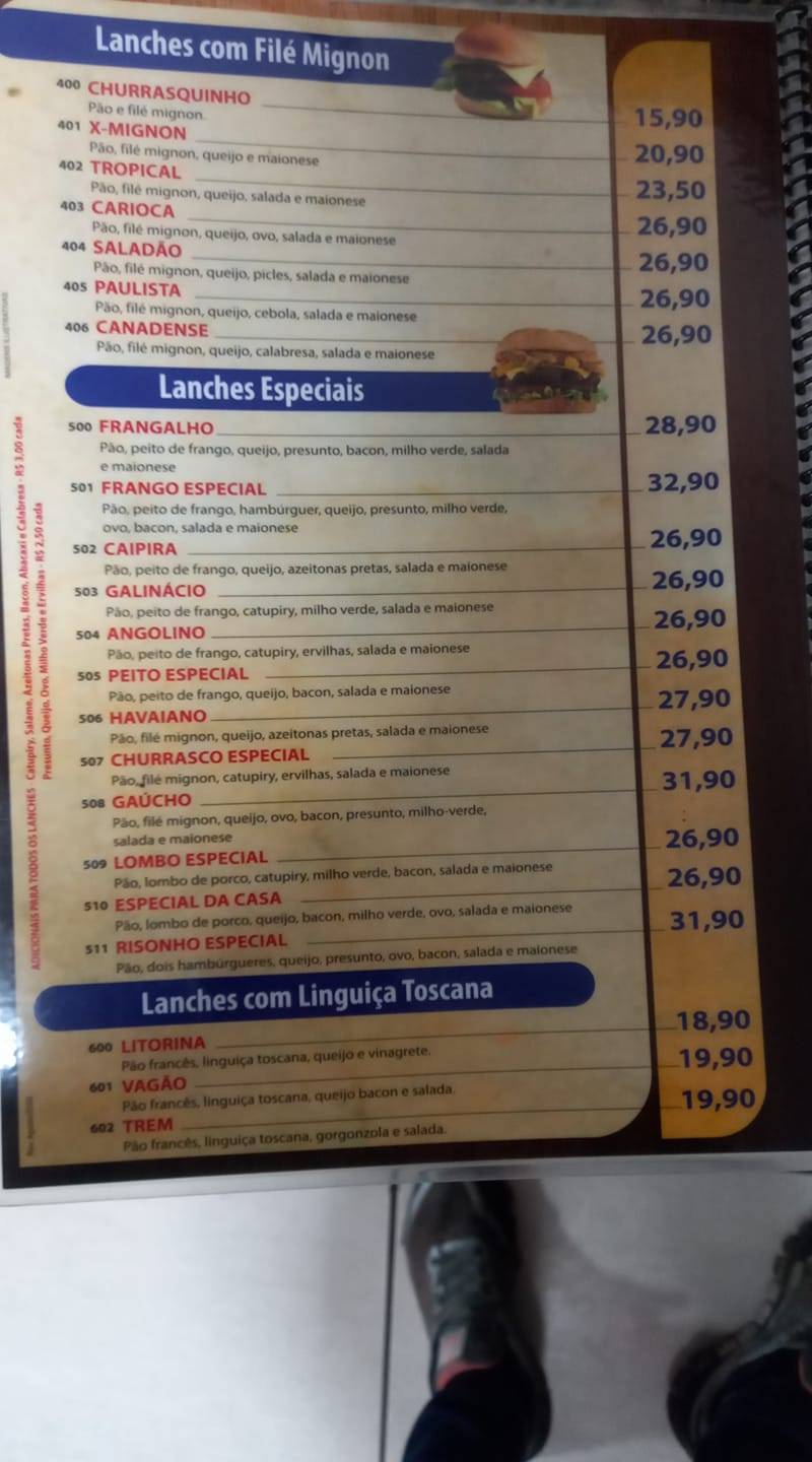 Risonho Lanches cardápio