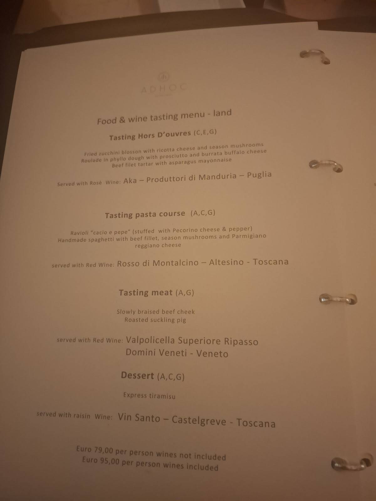 Menu de Ristorante Ad Hoc