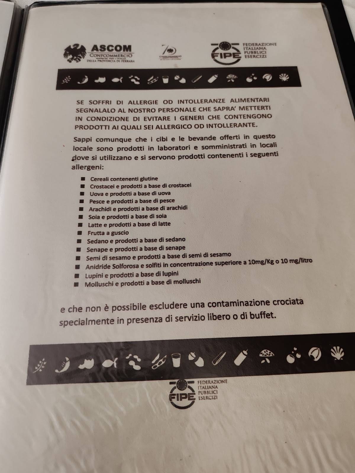 Menu di Ristorante Pizzeria Cafe' del Ricordo 