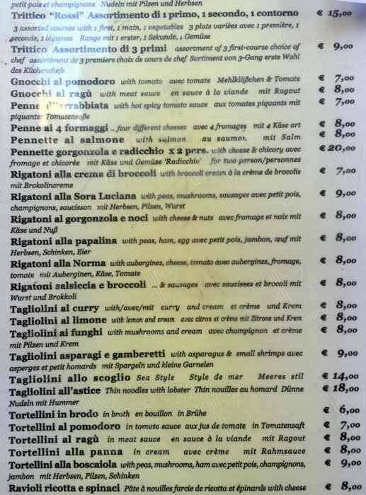 Menu di ristorante rossi 