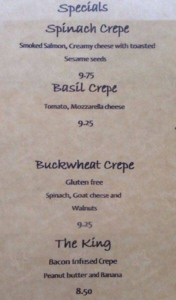 SHADE BAR Crepes menu