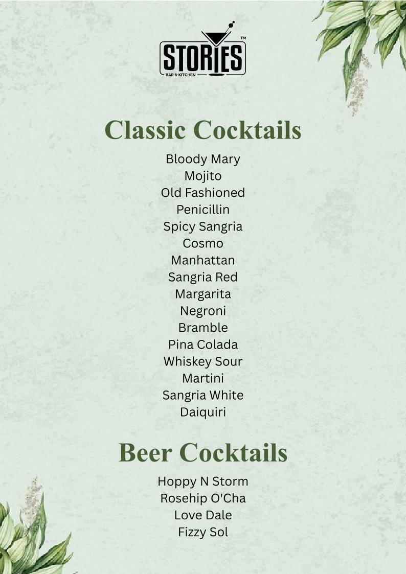 Stories Bar & Kitchen - Rajajinagar menu