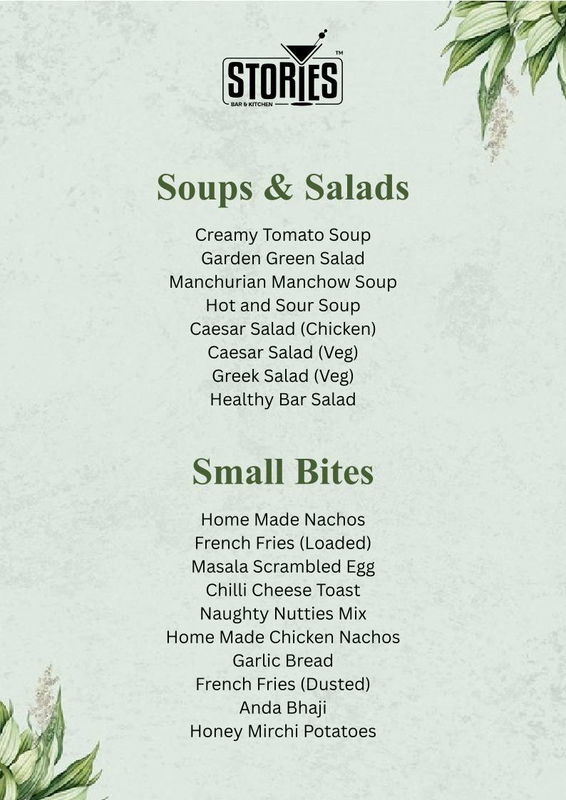Stories Bar & Kitchen - Rajajinagar menu