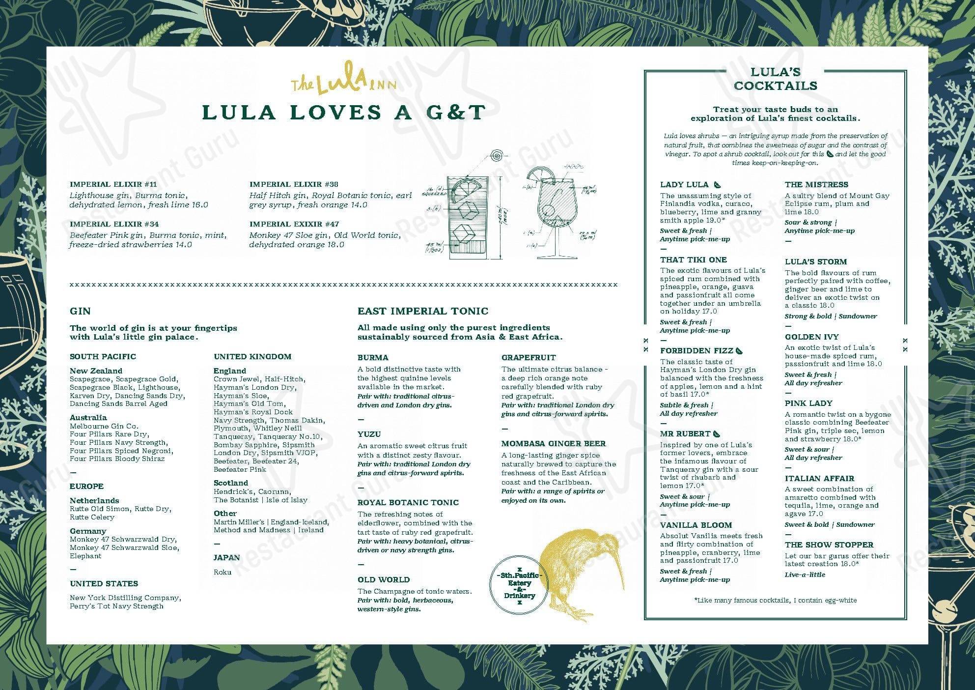 The Lula Inn menu