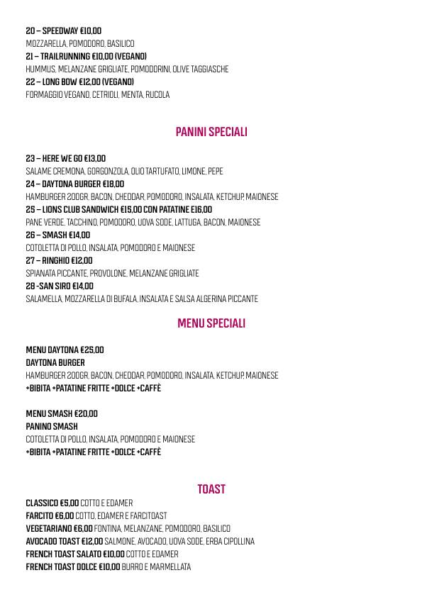 Menu di The Sport 