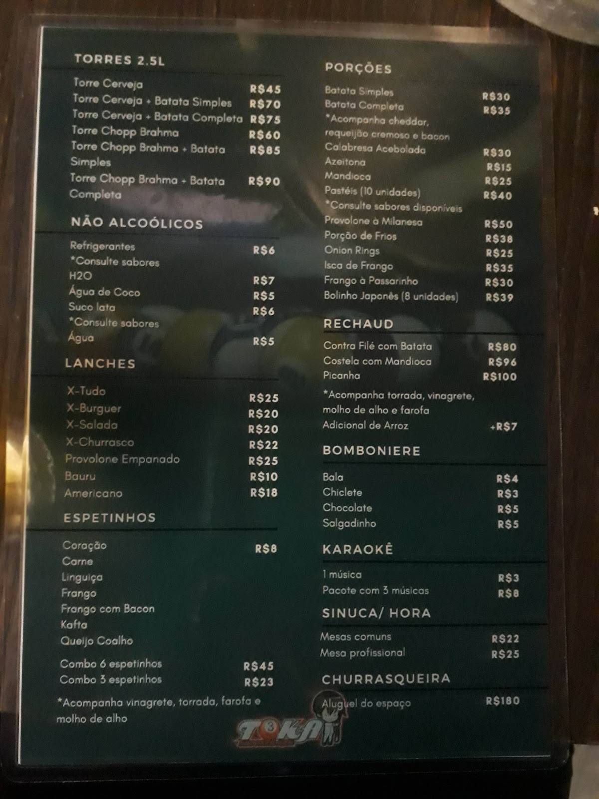 Toka Snooker Karaokê Bar cardápio