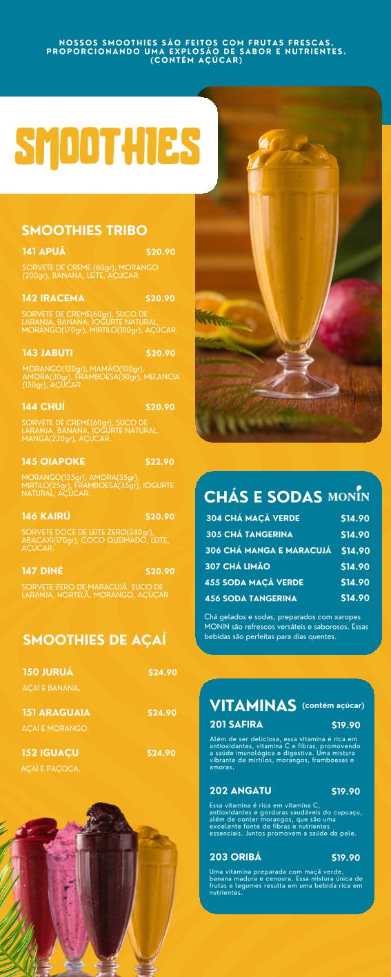 Tribo das Frutas cardápio