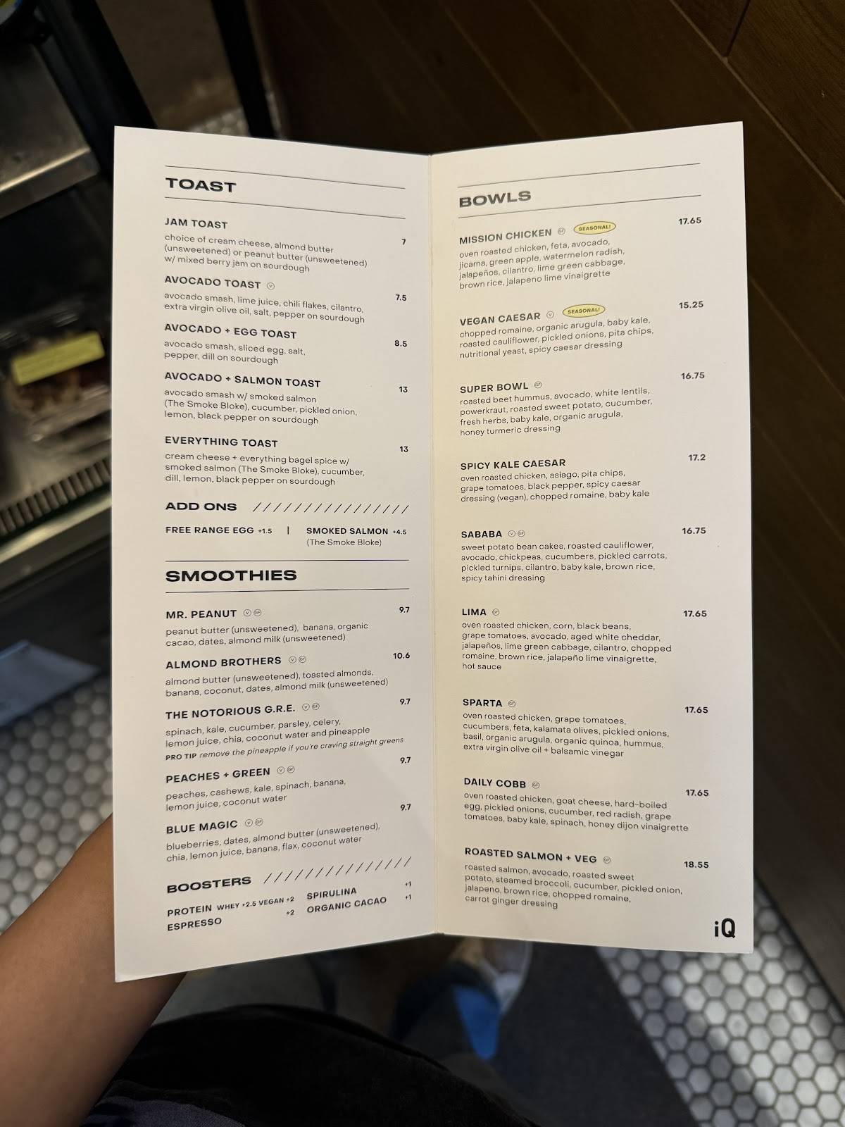 Menu de iQ Food Co.