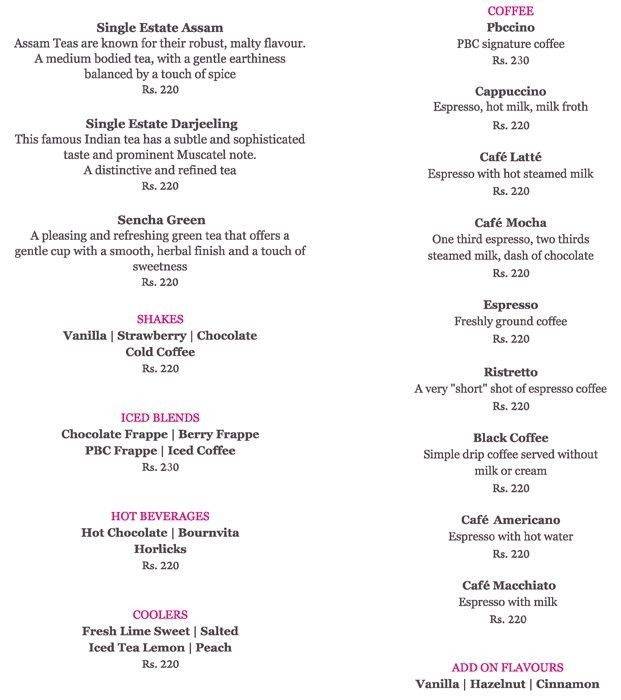 Pune Baking Company menu