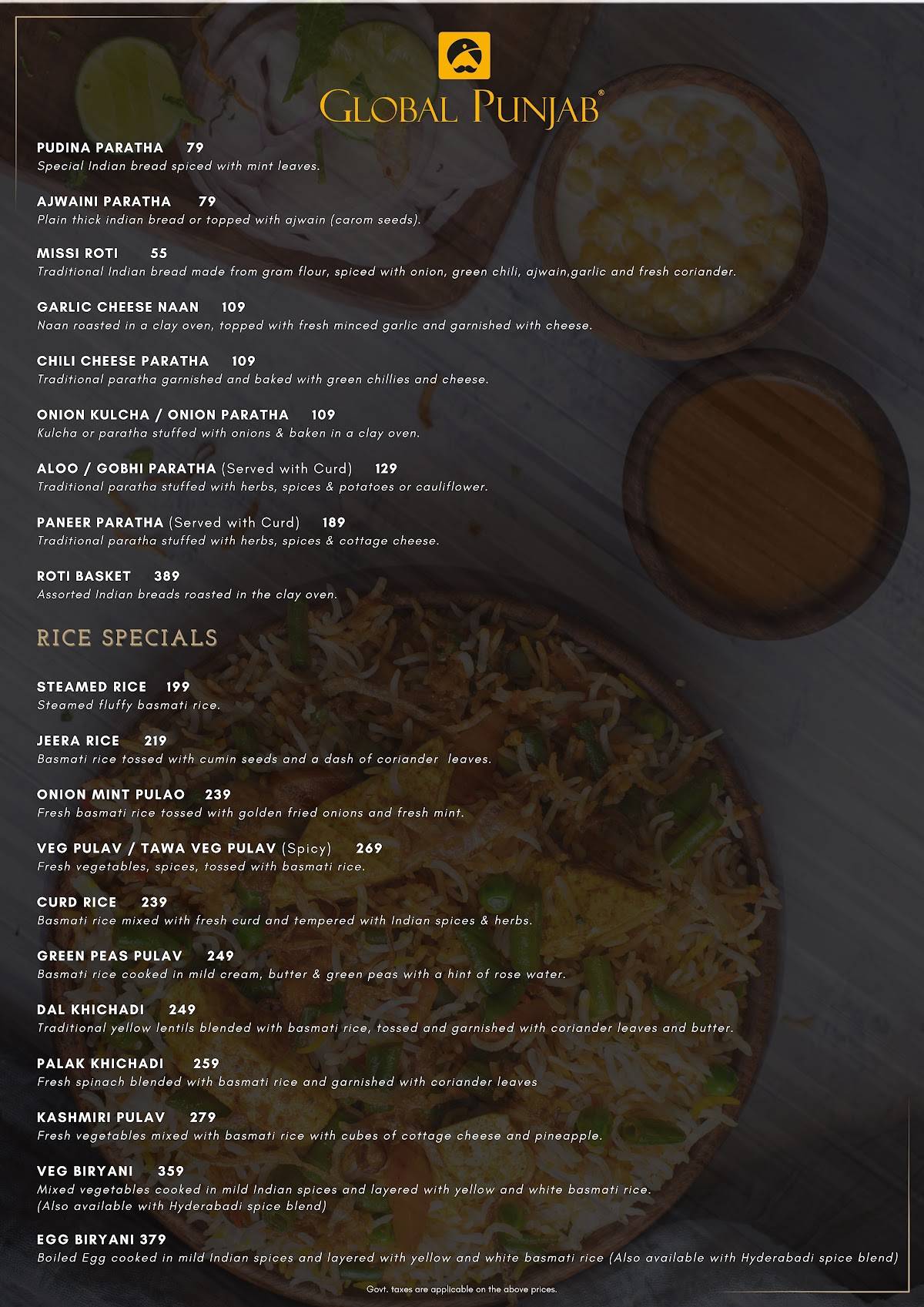 Global Punjab, Baner-Pashan Link Road menu