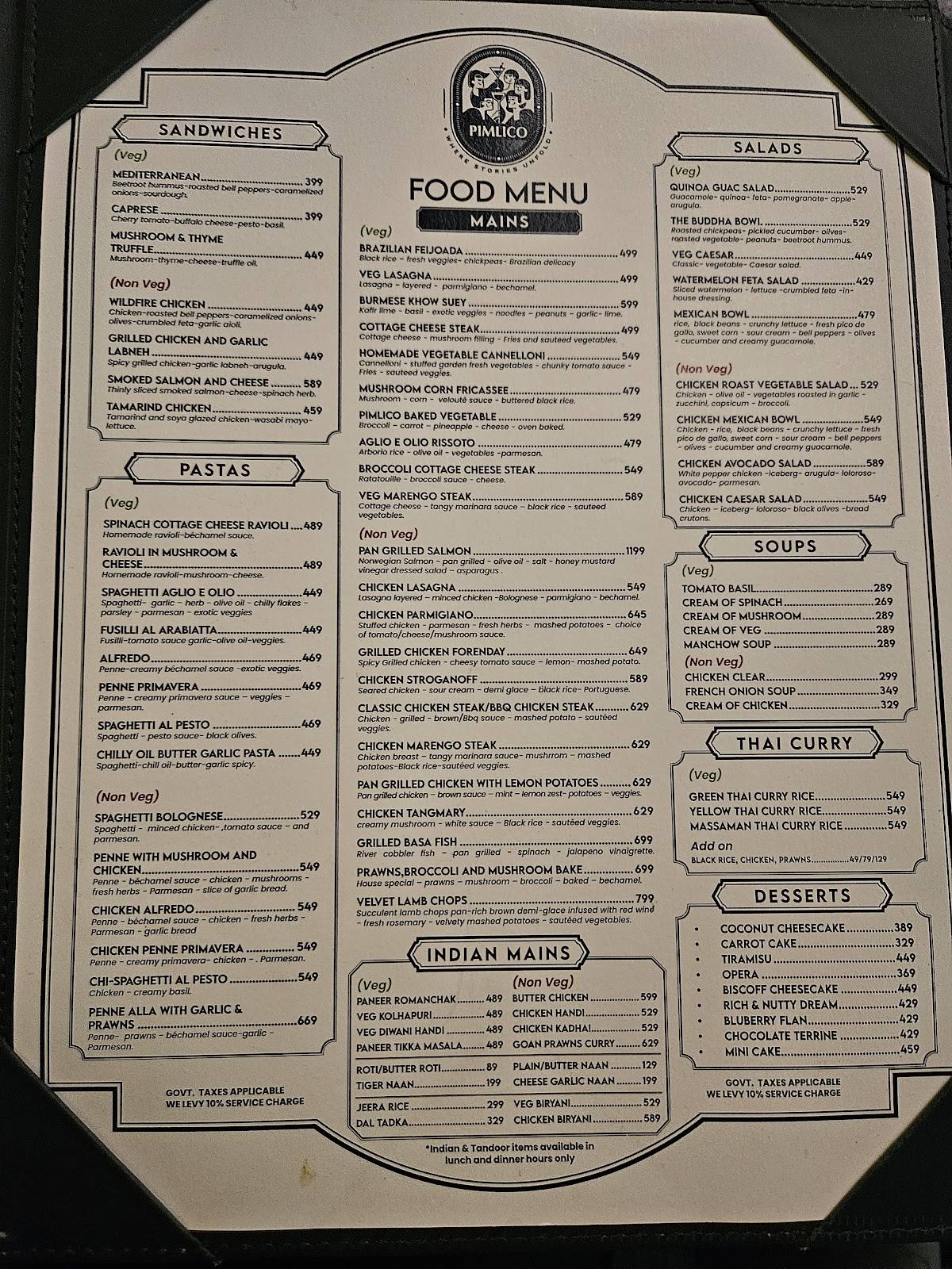 Pimlico, NIBM menu