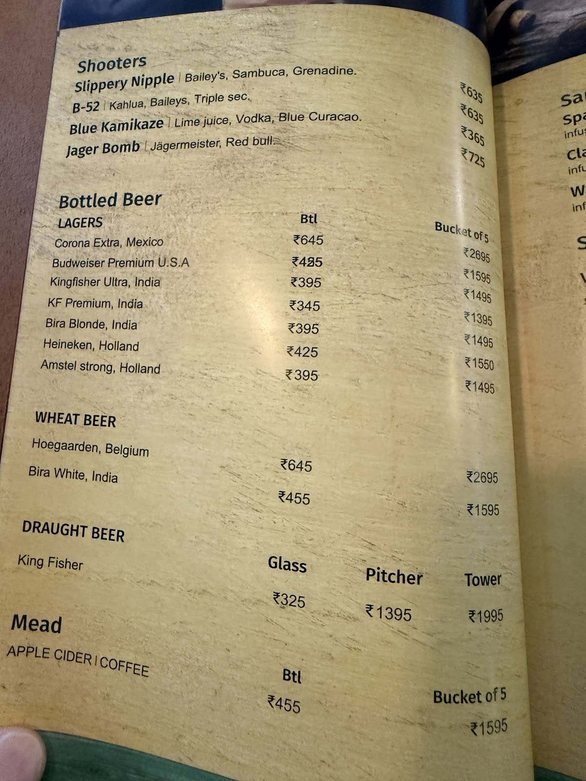 Toscano menu