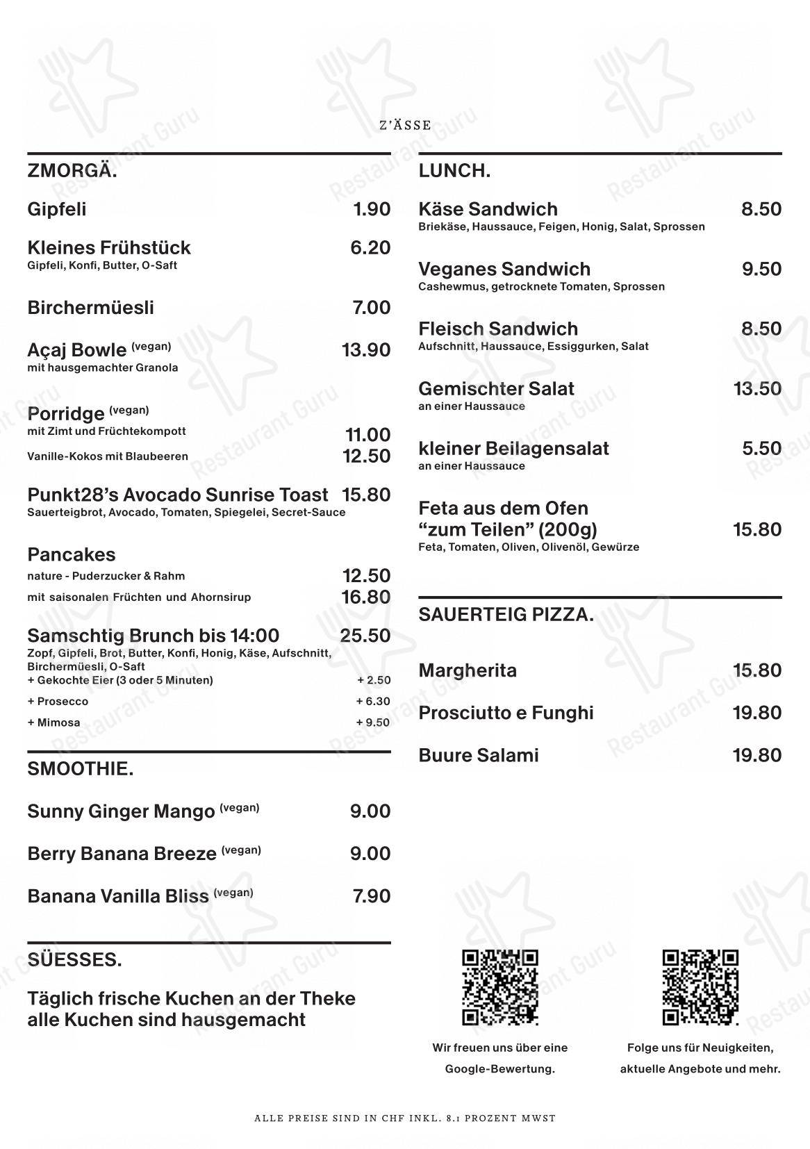 Menu bar per Punkt28 caffè bar