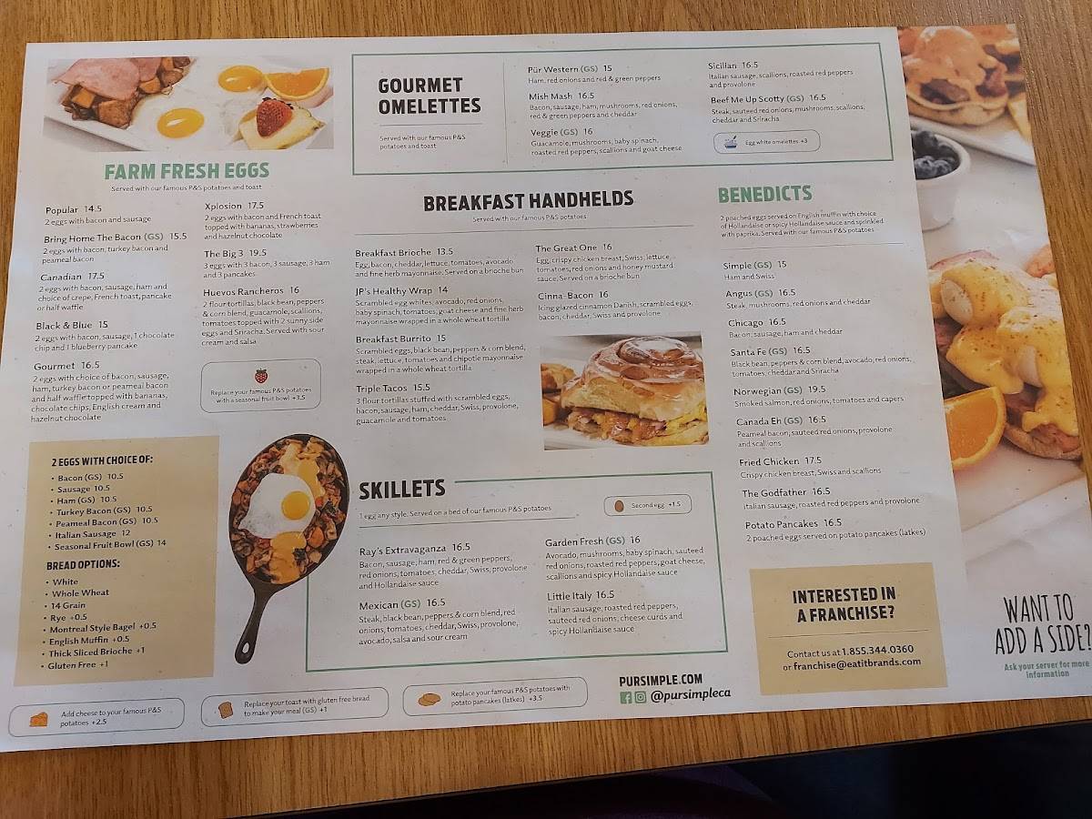 Menu at Pür & Simple restaurant, Fredericton