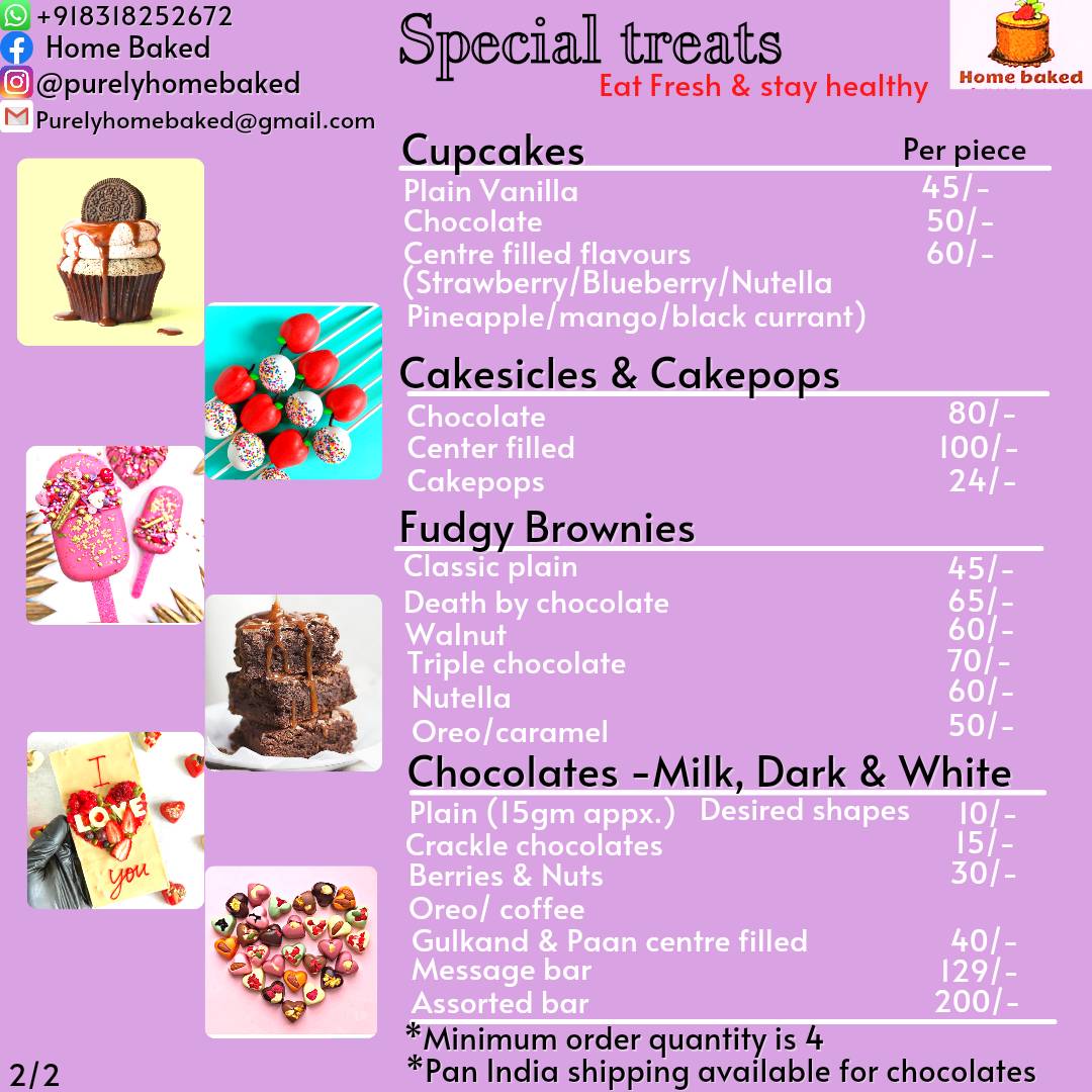 Purely Homebaked menu