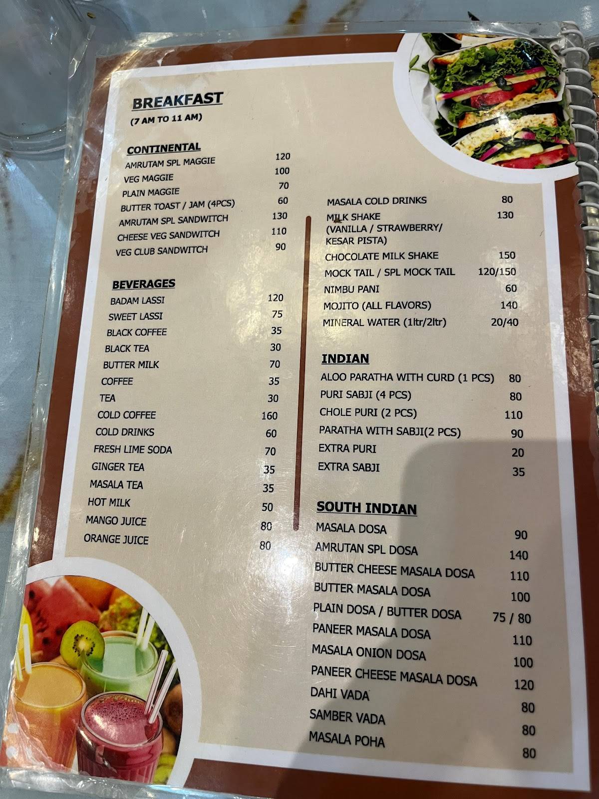Amrutam veg restruant menu