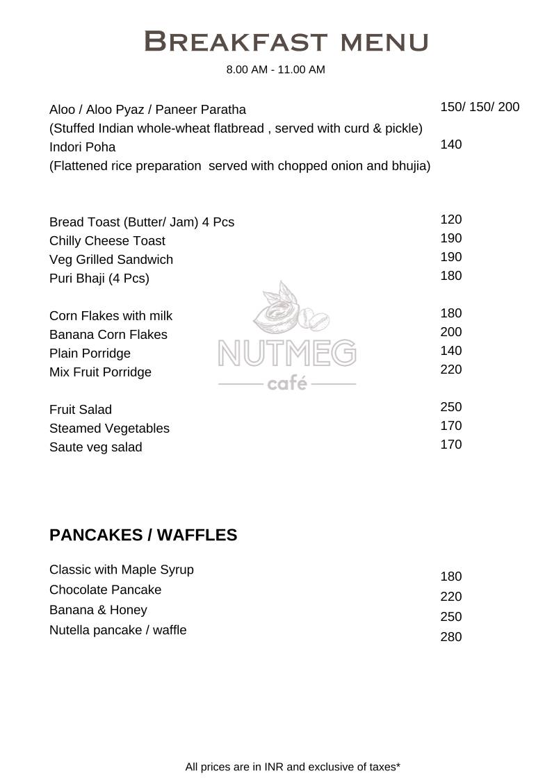 Nutmeg cafe pushkar menu