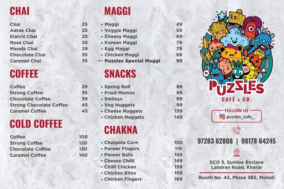 Puzzles Cafe and Restaurant menu