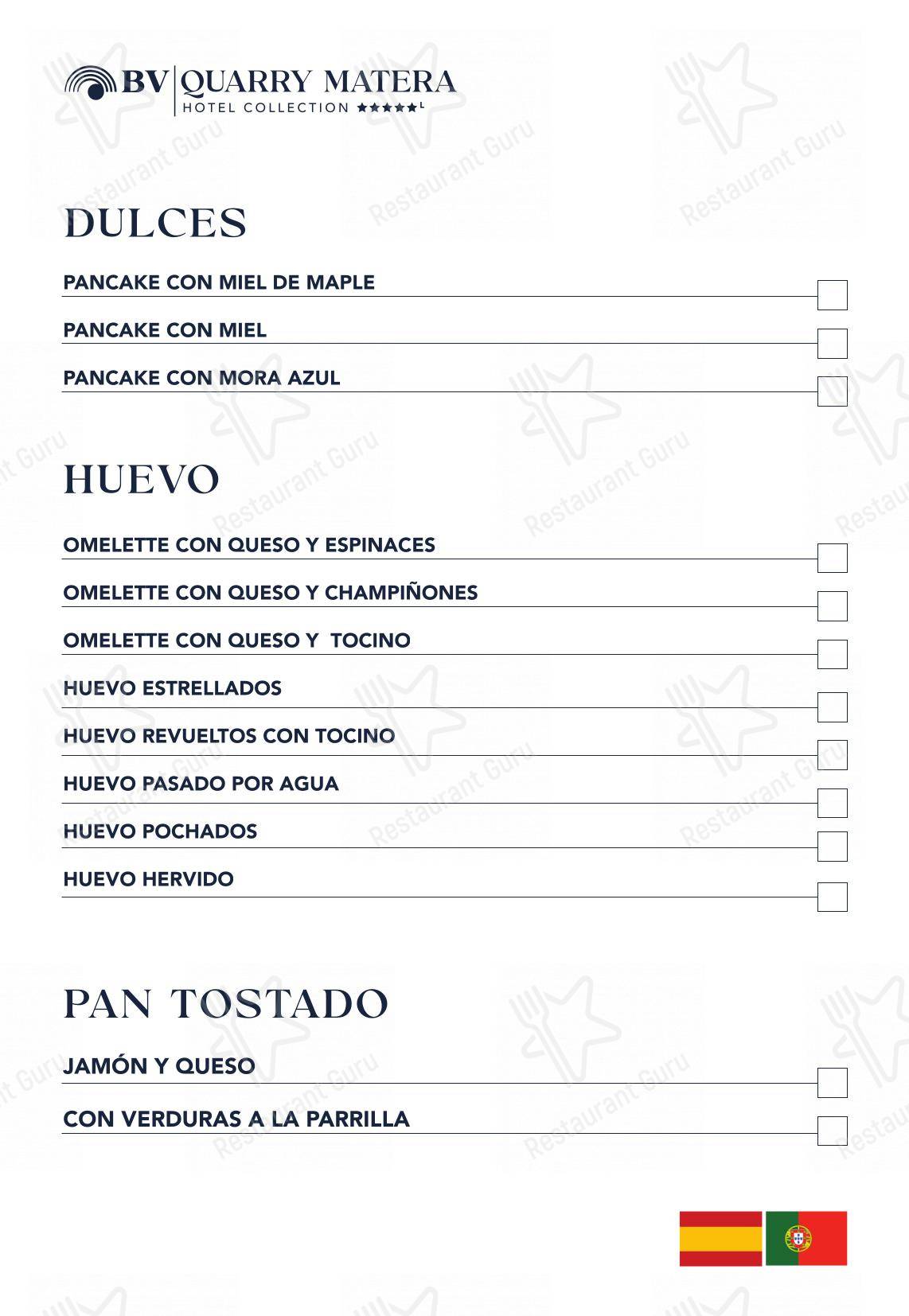 Menu di BV Quarry Rooftop Terrace Matera - Restaurant Garden Inn - Dinner Menu