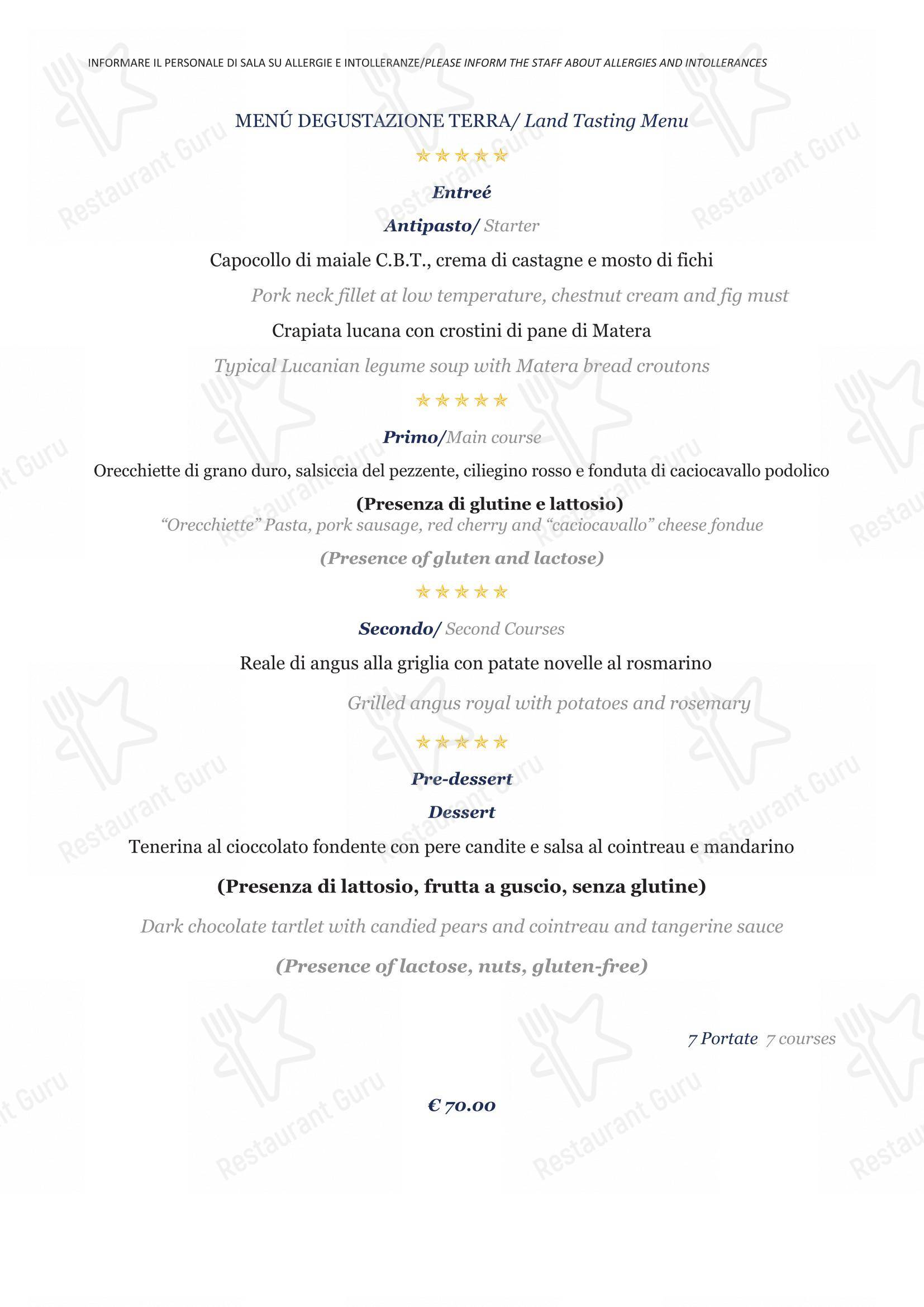 Menu di BV Quarry Rooftop Terrace Matera - Restaurant Garden Inn - Menu