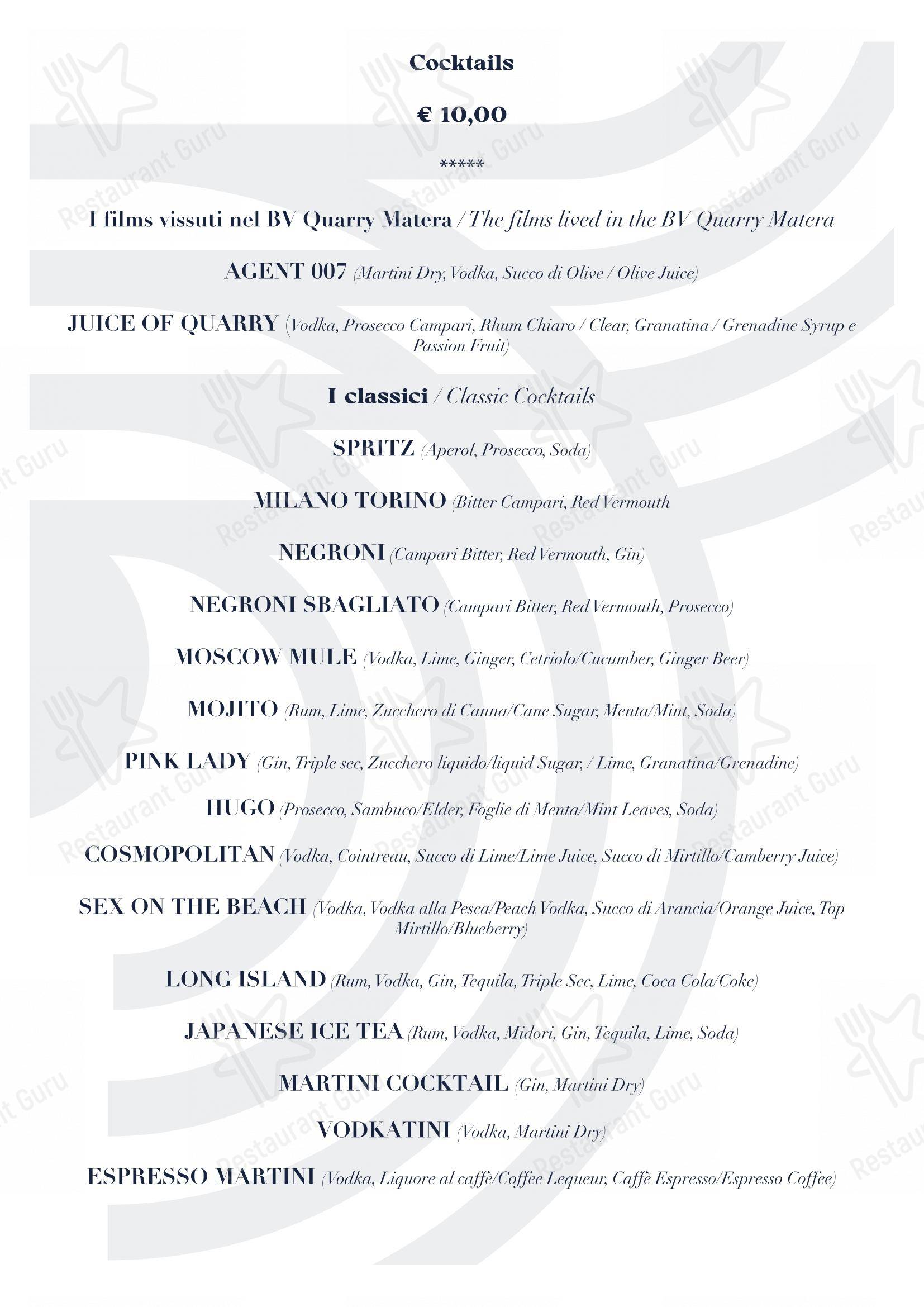 Ночное меню per BV Quarry Rooftop Terrace Matera - Restaurant Garden Inn in Matera