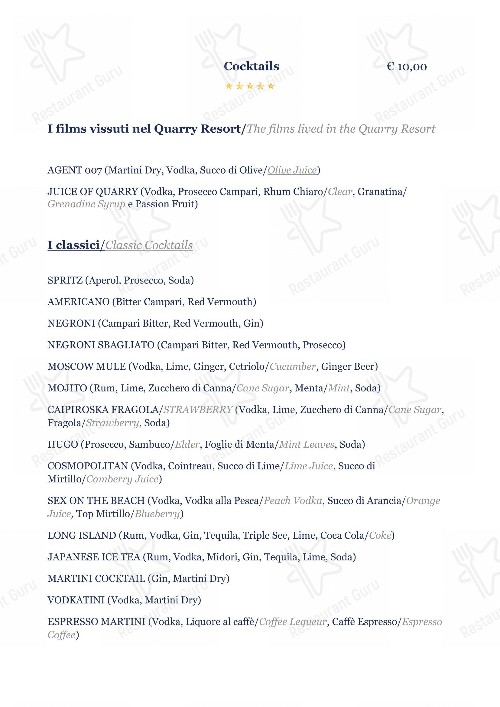 Menu di BV Quarry Rooftop Terrace Matera - Restaurant Garden Inn - Основное меню