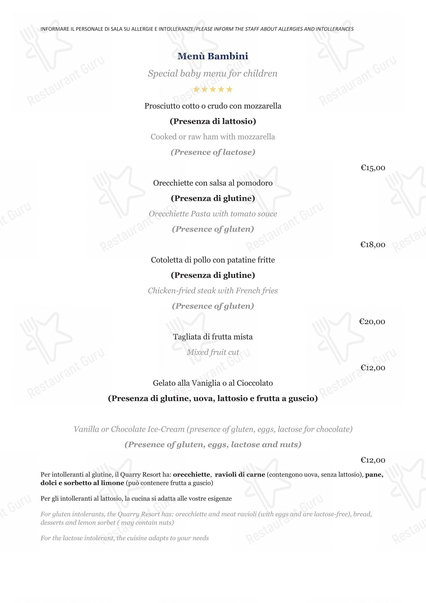 Menu di BV Quarry Rooftop Terrace Matera - Restaurant Garden Inn - Menu